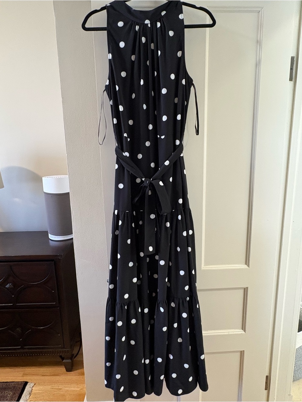Anne Klein Black Maxi Dress with White Polka Dots